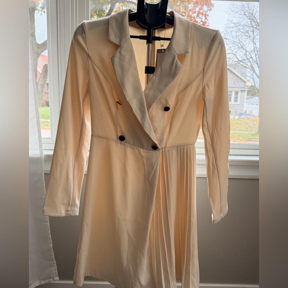 Shein Elegant Cream Double-Breasted Women's Dress